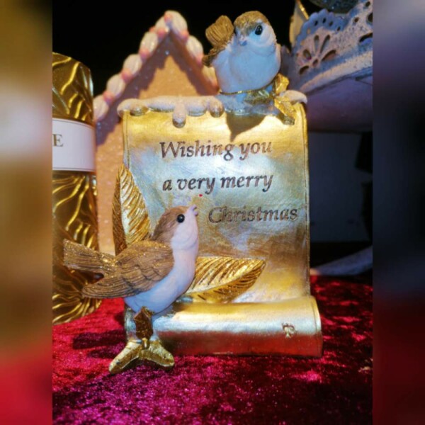 Standbild Weihnachten mit V&ouml;gelchen gold glitzer