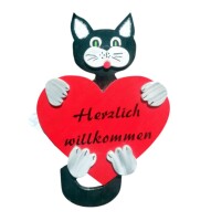 Handgemacht Katze Holz Willkommen