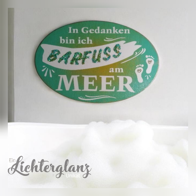 Bild  Schild Handmade Barfuss am Meer