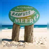 Bild  Schild Handmade Barfuss am Meer