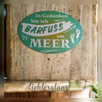 Bild  Schild Handmade Barfuss am Meer