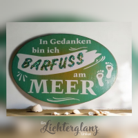 Bild  Schild Handmade Barfuss am Meer