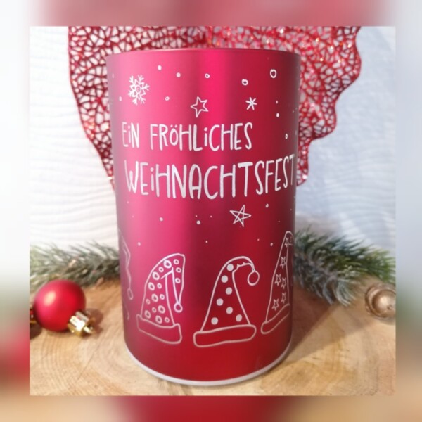 Windlicht Glas LED Weihnachten rot