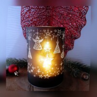 Windlicht Weihnachten Winter Glas LED Timer braun