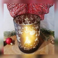 Windlicht Weihnachten Winter Glas LED Timer braun
