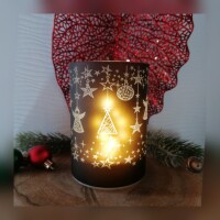 Windlicht Weihnachten Winter Glas LED Timer braun
