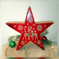 Holzstern Rot mit Hirschmotiv &ndash; Weihnachtsdeko zum...