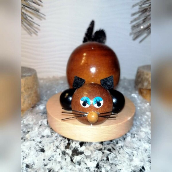 R&auml;ucherm&auml;nnchen Katze Holz braun
