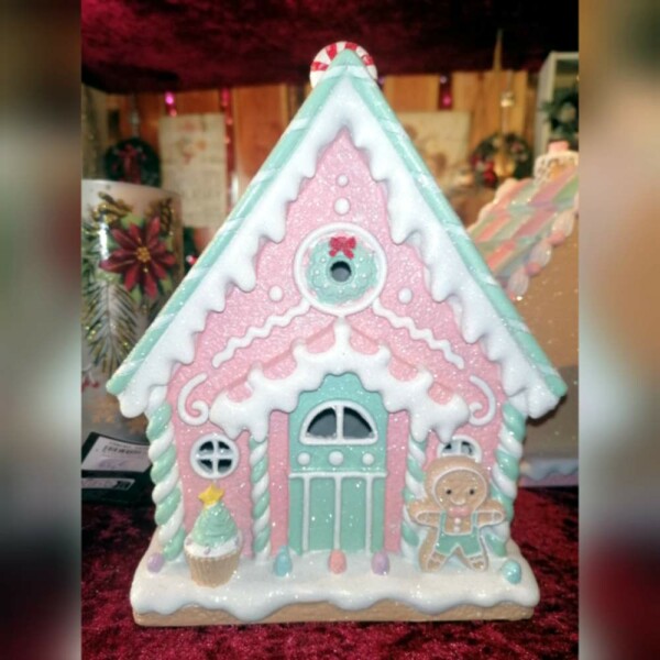 Vereistes Lebkuchenhaus Rosa mit LED