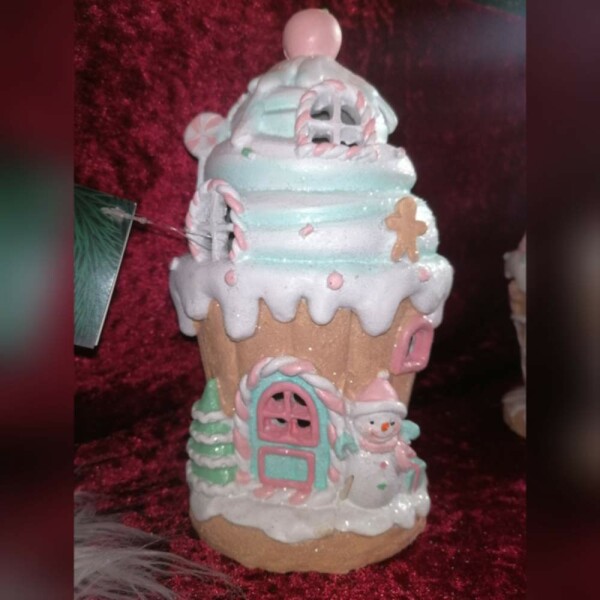 Lebkuchenhaus Rund Blau mit LED