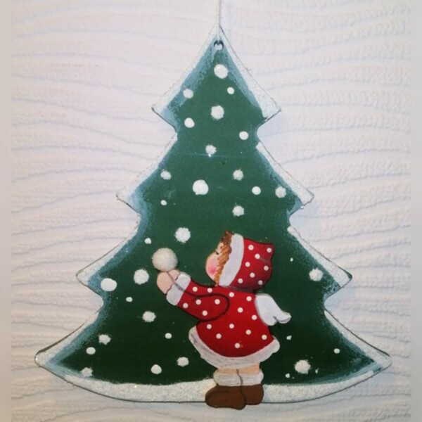 Holzbild Tannenbaum Engel Schnee