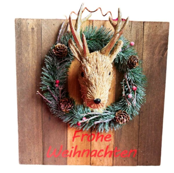 Holzbild Rentier Hirschkopf 3D-optik