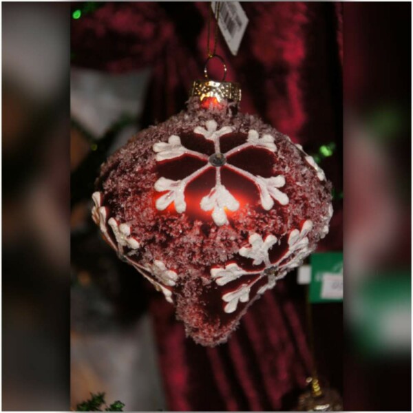 Glaskugel Schneeflocke rot wei&szlig;