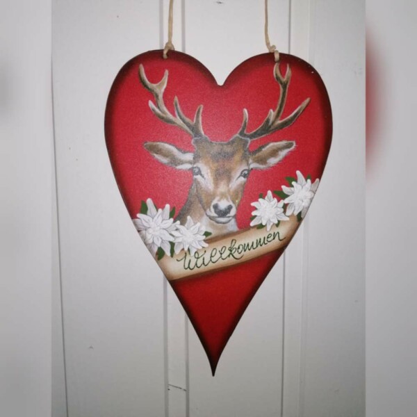 Holzbild Hirsch Reh Willkommen Weihnachten